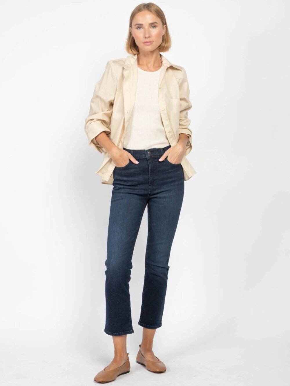 FRAME Le High Straight Dante Dark Rinse High Rise Cropped Jeans, Size 23